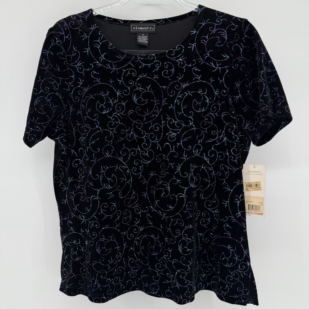 Vintage Elementz Top Womens Velvet Glitter Whimsigoth Mermaidcore Deadstock Med.